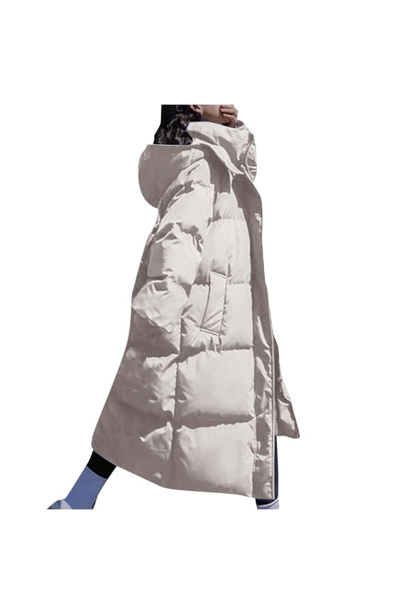 Long Puffer Coat for Women Thickened Winter Maxi Quilted Down Jacket Casual Loose Hooded Padded Coat