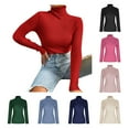 thumbnail image 1 of HTNBO Women's Fall Long Sleeve Turtleneck T Shirt Ribbed Knit Sweater Slim Fit Basic Casual Tee Tops, 1 of 8