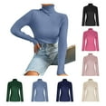 thumbnail image 1 of HTNBO Women's Fall Long Sleeve Turtleneck T Shirt Ribbed Knit Sweater Slim Fit Basic Casual Tee Tops, 1 of 8