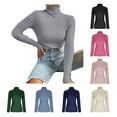 thumbnail image 1 of HTNBO Women's Fall Long Sleeve Turtleneck T Shirt Ribbed Knit Sweater Slim Fit Basic Casual Tee Tops, 1 of 8