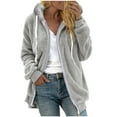 thumbnail image 1 of HTNBO Long Sleeve Plus Size Zipper Jackets for Women V Neck Hooded Coats, 1 of 4