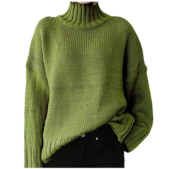 HTNBO Long Sleeve Sweater for Women Turtleneck Turtl Neck Solid Color Casual Pullover