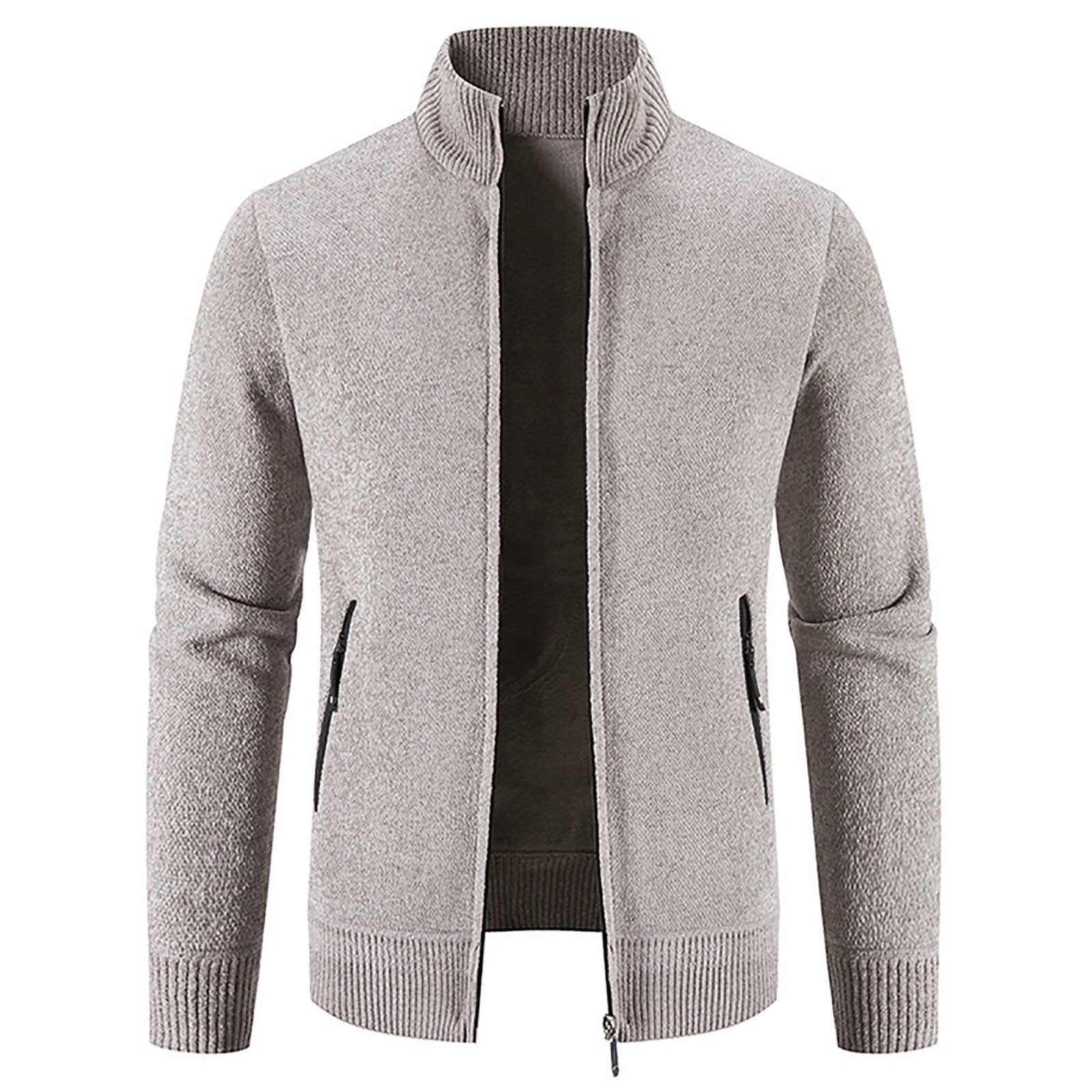 HTNBO Men's Fleece Zip Up Coats Fall Winter Stand Collar Knitted ...