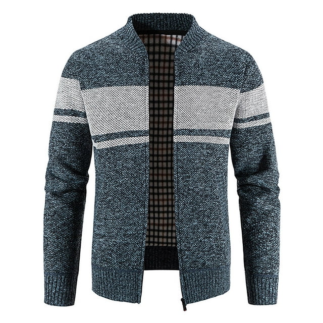HTNBO Men's Fleece Zip Up Coats Fall Winter Stand Collar Knitted ...