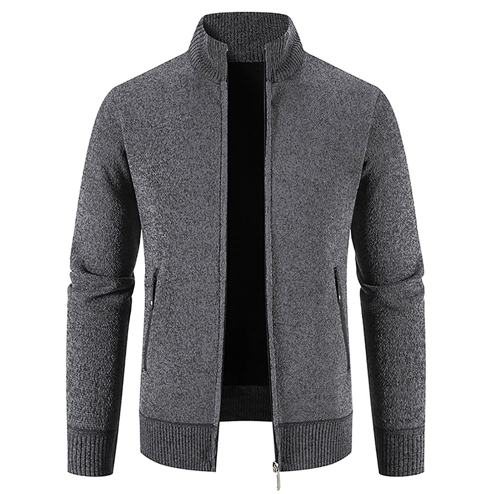 HTNBO Men's Fleece Zip Up Coats Fall Winter Stand Collar Knitted ...