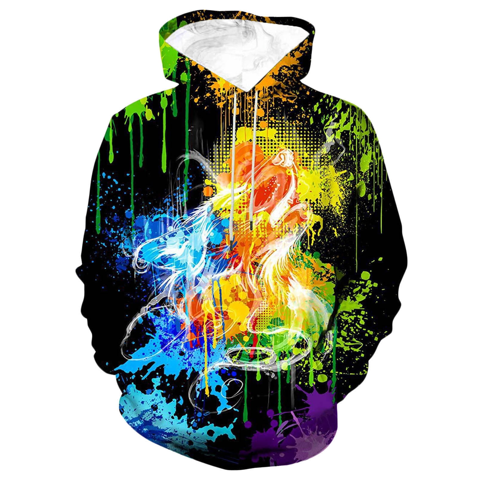 HTNBO Men's Plus Size Hoodies Men Casual 3D Digital Graphic Long Sleeve
