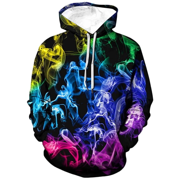 HTNBO Men's Plus Size Hoodies Men Casual 3D Digital Graphic Long Sleeve Hooded Crewneck 