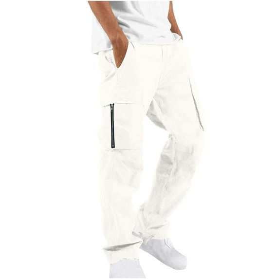 HTNBO Mens Baggy Cargo Pants with Pockets Wide Leg Casual Hiking Pants Ugly Christmas Clothing