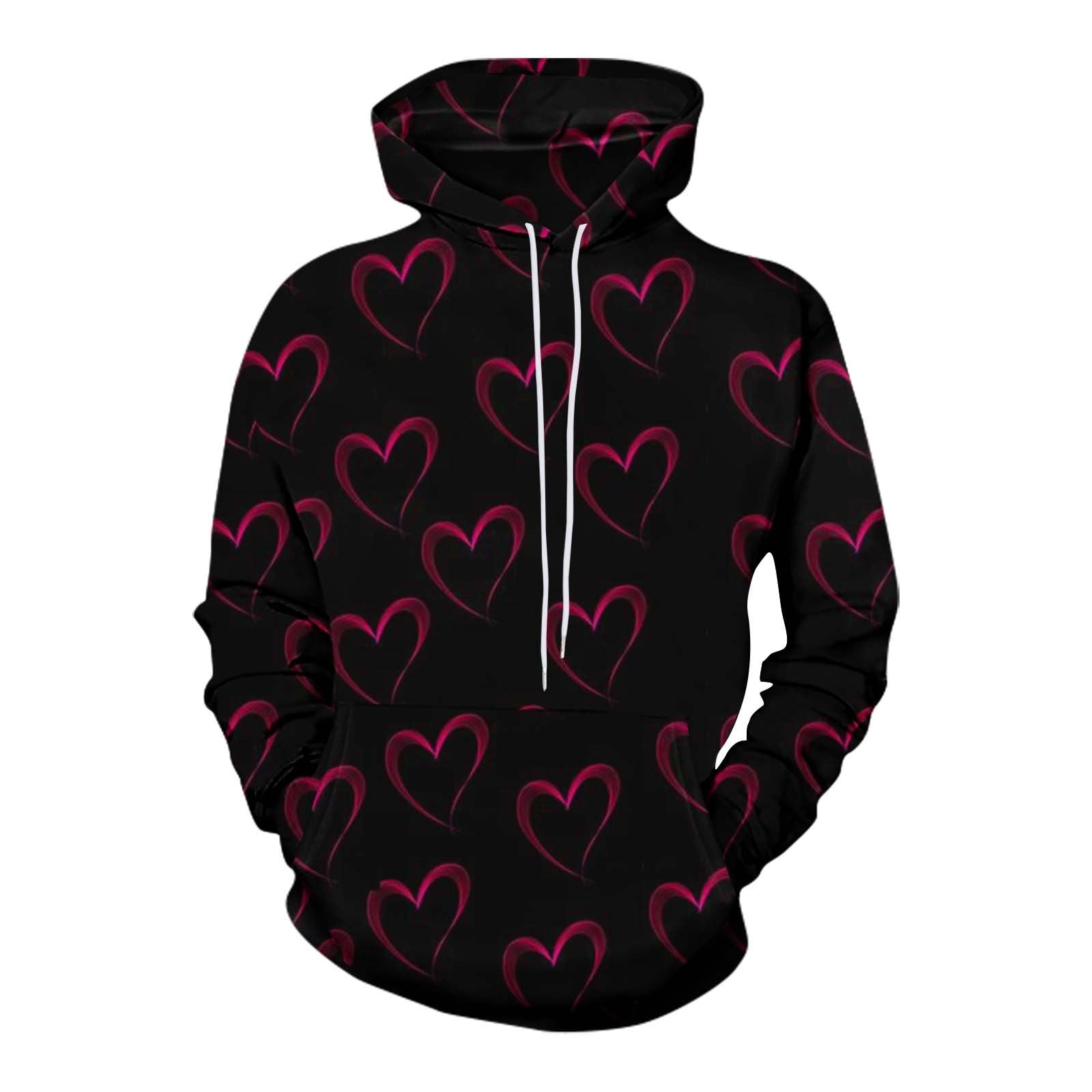 HTNBO Mens Graphic Hoodies for Valentine's Day Plus Size Drawstring ...