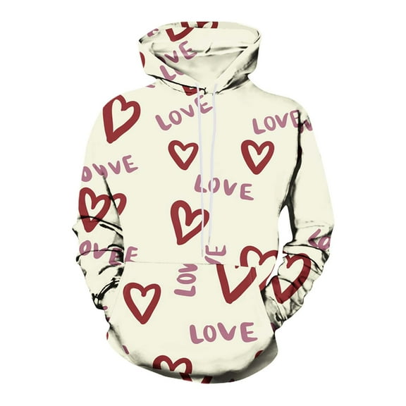 HTNBO Mens Graphic Hoodies for Valentine's Day Plus Size Drawstring Oversized Pullover Sweatshirts with Hood and Pockets