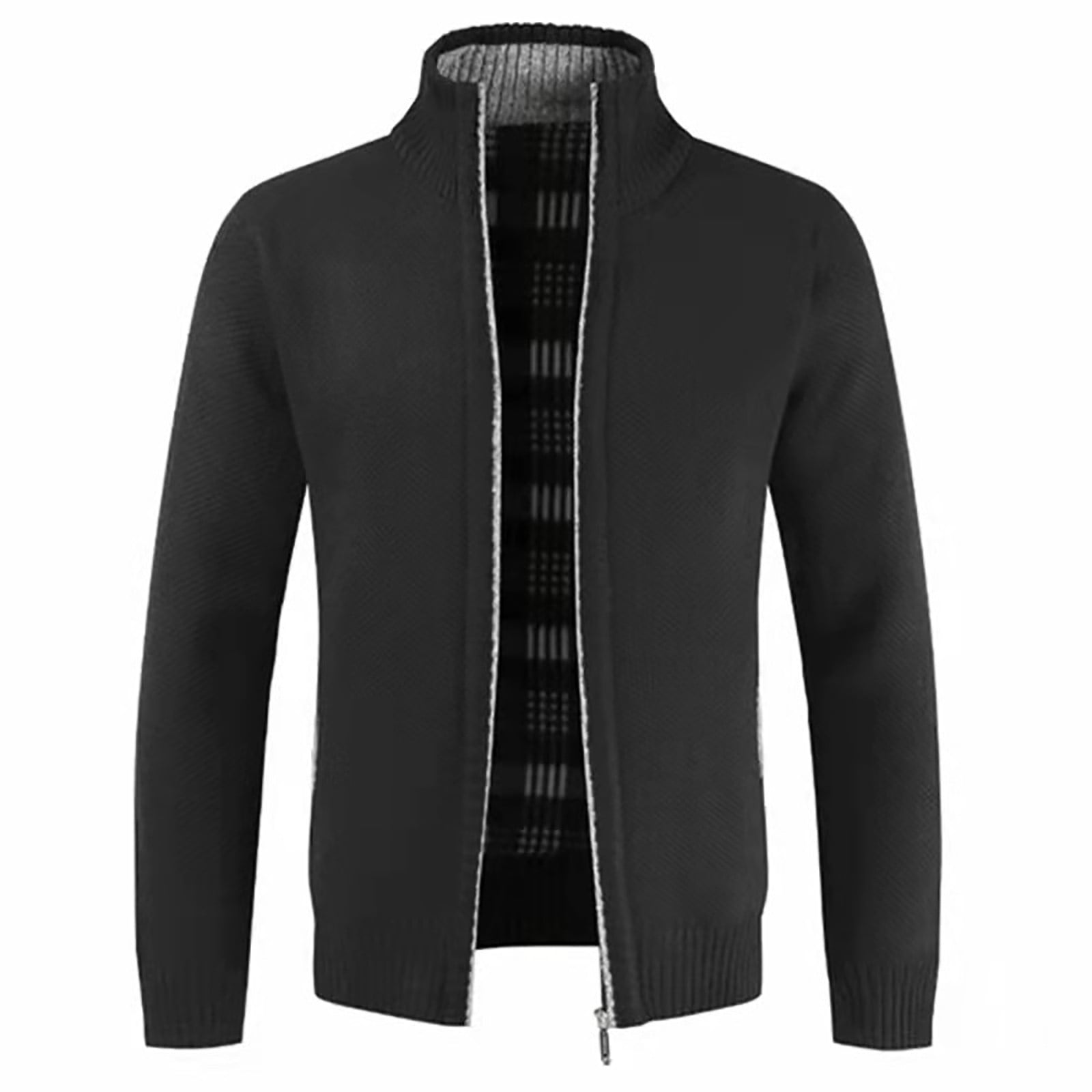 HTNBO Mens Knit Zip Up Sweater Stand Collar Cardigan Zipper Long Sleeve