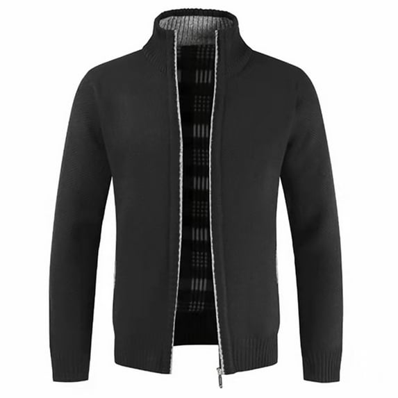 HTNBO Mens Knit Zip Up Sweater Stand Collar Cardigan Zipper Long Sleeve Jacket Lightweight Fall Fashion