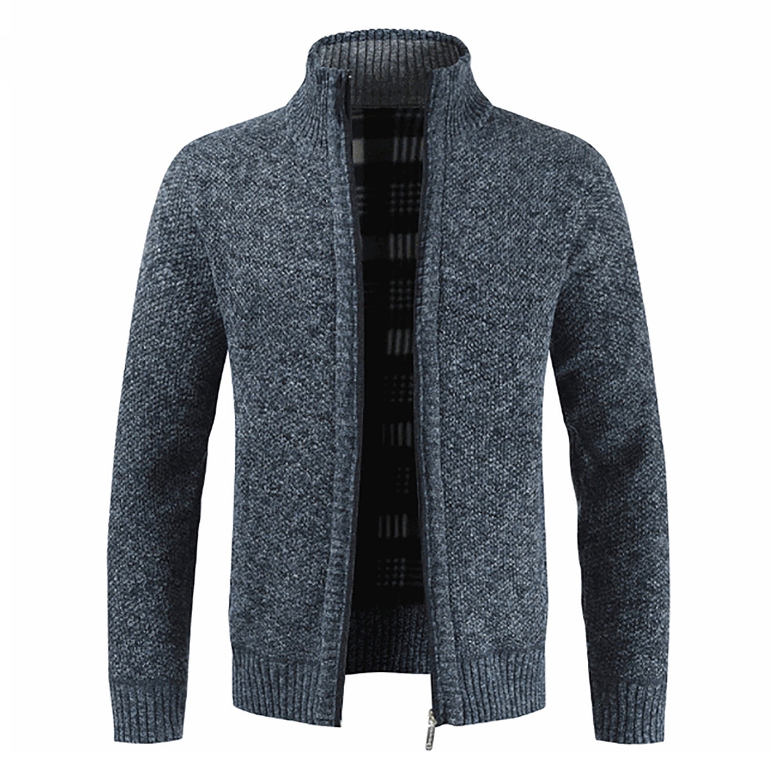 HTNBO Mens Knit Zip Up Sweater Stand Collar Cardigan Zipper Long Sleeve