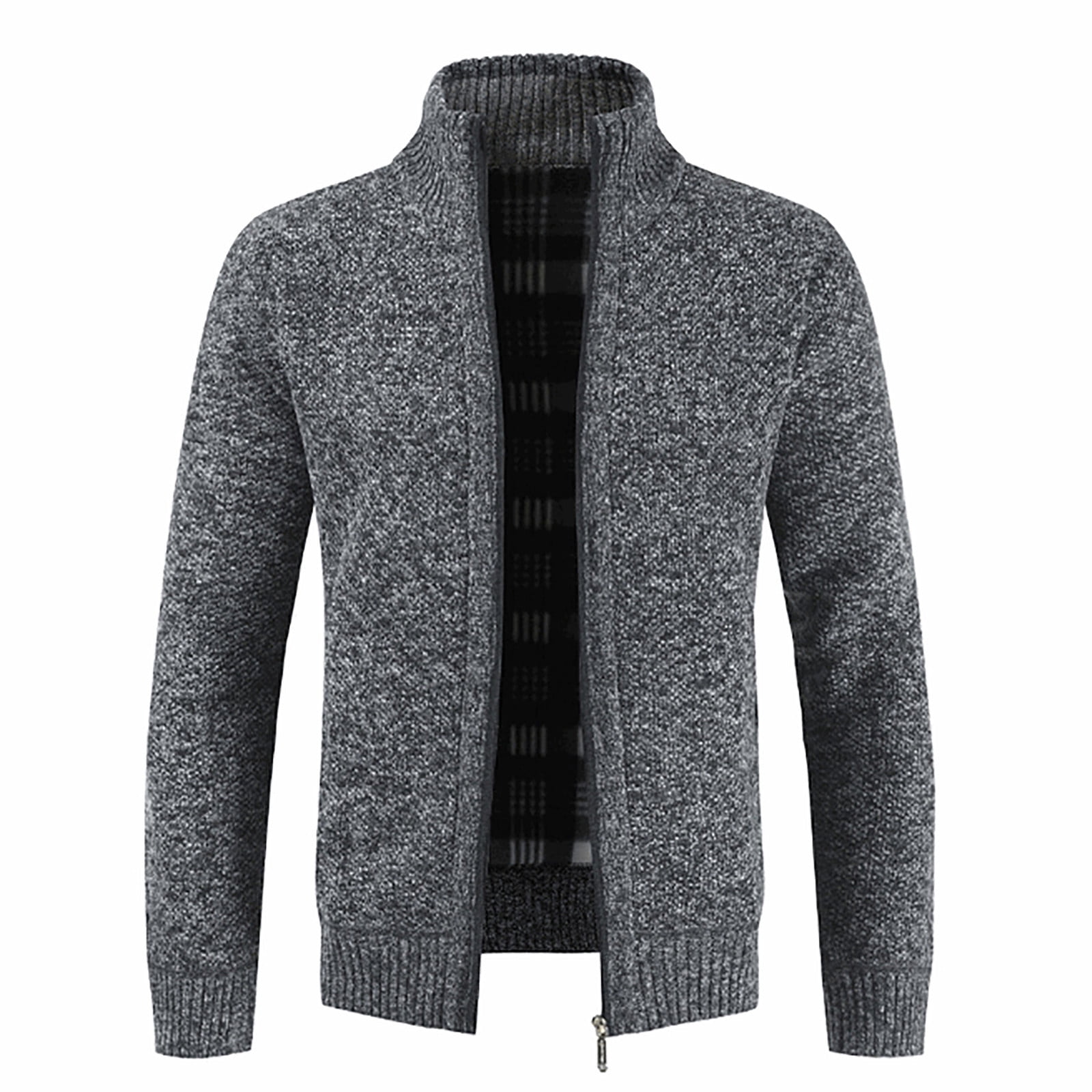 HTNBO Mens Knit Zip Up Sweater Stand Collar Cardigan Zipper Long Sleeve ...