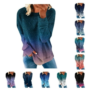 HTNBO No Hood Long Sleeve Sweatshirt Pullover for Women Gradient Casual Fall Crew Neck Sweatshirt Pullover