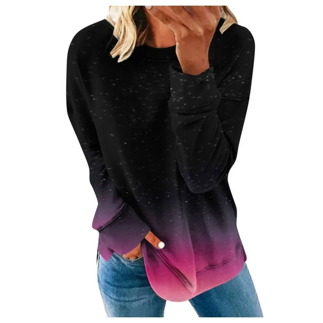 HTNBO No Hood Sweatshirt Pullover for Women Crew Neck Long Sleeve
