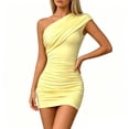 thumbnail image 1 of HTNBO One Shoulder Summer Dress – Ruched Cocktail Party Bodycon, Spring & Sexy Mini Short Dress for Women, 1 of 5