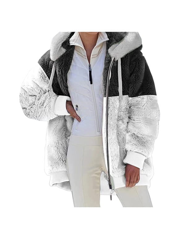 Outerwear Long Sleeve Coat for Women Casual Fall Winter Zip up Jackets Black