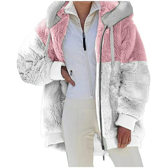 HTNBO Outerwear Long Sleeve Coat for Women Casual Fall Winter Zip up Jackets Lightweight Pink