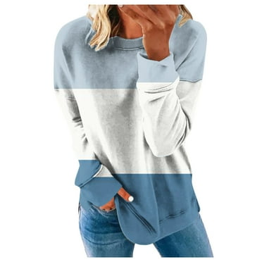 HTNBO Oversized Sweatshirts for Women with No Hood Long Sleeve Crewneck Sweatshirt for Fall