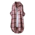 thumbnail image 1 of HTNBO Plaid Long Blouse for Women Juniors Long Sleeve Cotton Linen Botton Down Shirts for Fall Casual, 1 of 3