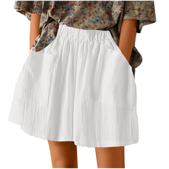 HTNBO Summer Shorts for Women Elastic Waist Drawstring Lace Trim Pleated Beach Shorts