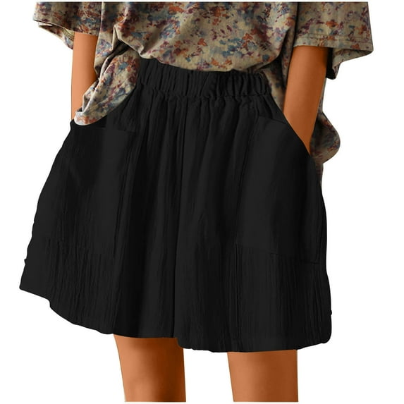 HTNBO Summer Shorts for Women Elastic Waist Drawstring Lace Trim Pleated Beach Shorts