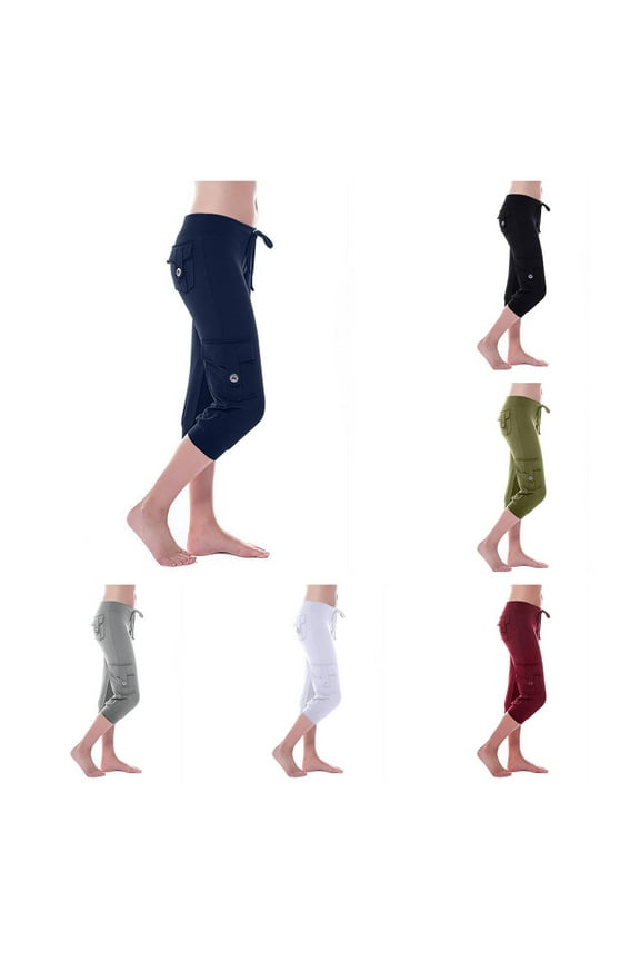 Plus Size Capris Cargo Pants for Women with Pockets High Waisted Yoga Pants Lounge Pants Sweat Pants Casual Cropped Pants