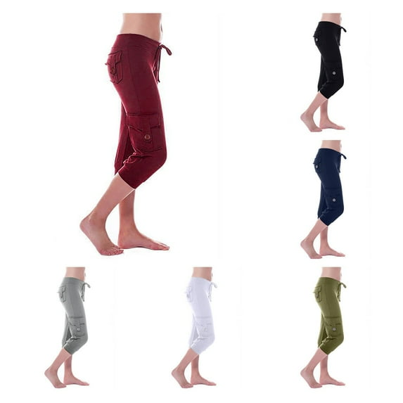 HTNBO Plus Size Capris Cargo Pants for Women with Pockets High Waisted Yoga Pants Lounge Pants Sweat Pants Casual Cropped Pants