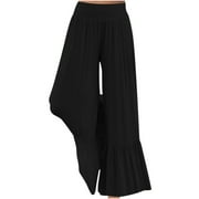 HTNBO Plus Size Casual Pants for Women High Waist Wide Leg Palazzo Pants with Ruffle Hem