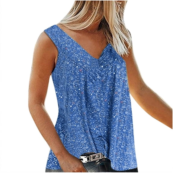 HTNBO Plus Size Tank Tops for Women - Casual Summer Trendy V Neck Ditsy Floral Flowy Sleeveless Tops