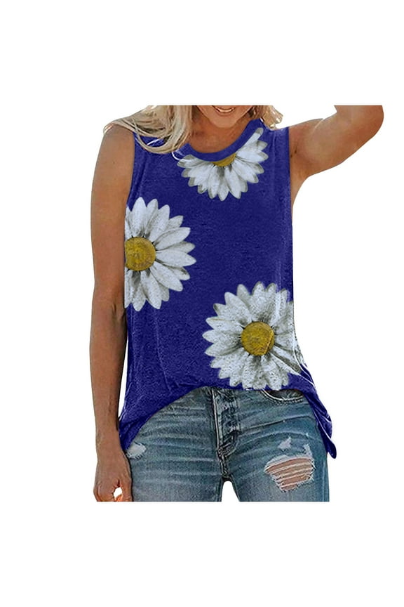 Plus Size Womens Floral Tank Tops Summer Trends Casual Graphic Sleeveless Loose Lightweight T Shirt