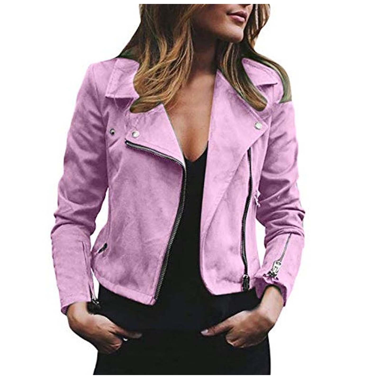HTNBO Plus Size Zip up Jackets for Women Casual Fall Winter Long Sleeve  Cropped Open Front Cardigan Coat End of season Clearance Pink