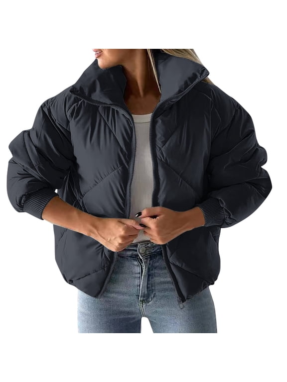 Puffer Jacket Womens Quilted Jacket Warm Comfy Zip Up Jacket Trendy Lapel Down Jacket Padded Outerwear Coats