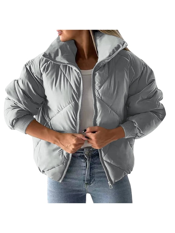 Puffer Jacket Womens Quilted Jacket Warm Comfy Zip Up Jacket Trendy Lapel Down Jacket Padded Outerwear Coats