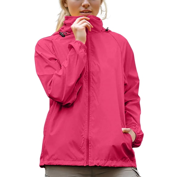 HTNBO Rain Jacket Women Waterproof Lightweight Windbreaker Jacket with Hood Outdoor Sports Packable Raincoat with Pockets