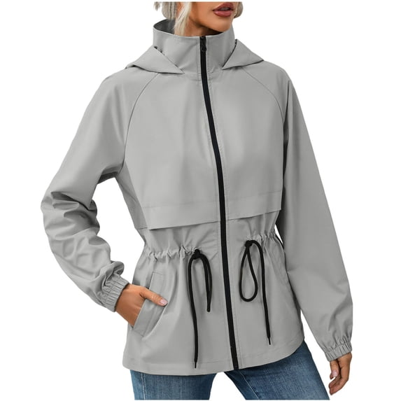 HTNBO Raincoat for Women Lightweight Waterproof Windproof Drawstring Adjustable Windbreaker Rain Jacket Hooded