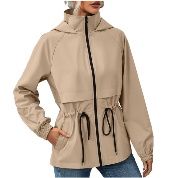 HTNBO Raincoat for Women Lightweight Waterproof Windproof Drawstring Adjustable Windbreaker Rain Jacket Hooded