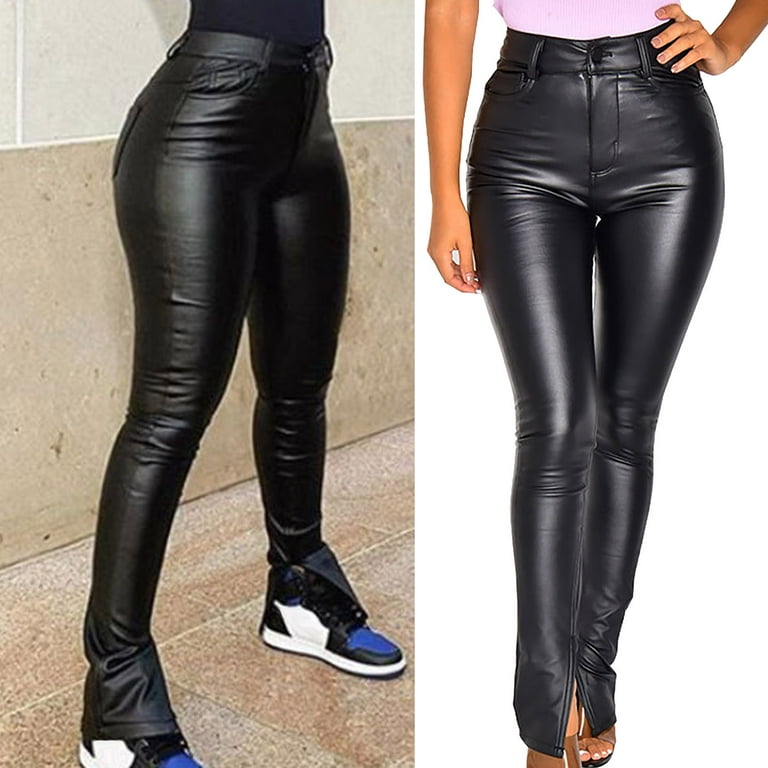 FITTOO Women's Slimming Faux Leather Pants High Waisted Pu Leggings Pencil  Tights Black Shining S at  Women's Clothing store
