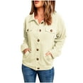 thumbnail image 1 of HTNBO Shackets for Women Button Down Solid Shirts Fall Lightweight Jacket Long Sleeve Oversized Corduroy Shacket, 1 of 8