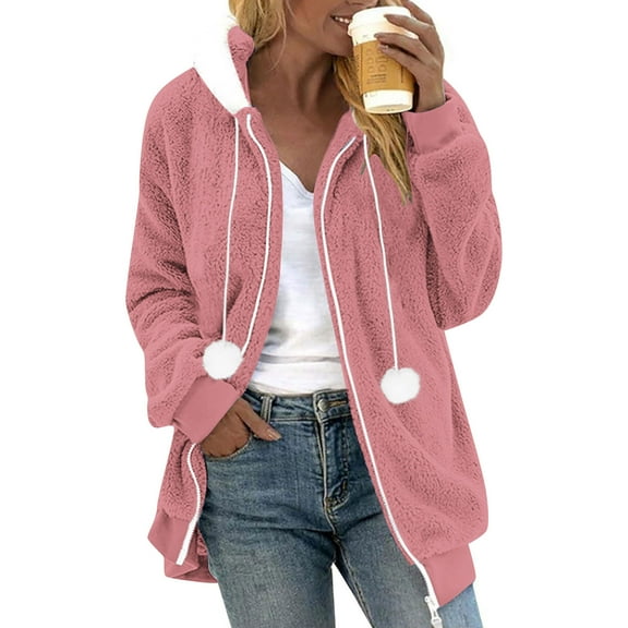 HTNBO Sherpa Jackets For Women Fuzzy Fleece Coat Faux Shearling Cardigan Warm Hooded Zip Up Outwear