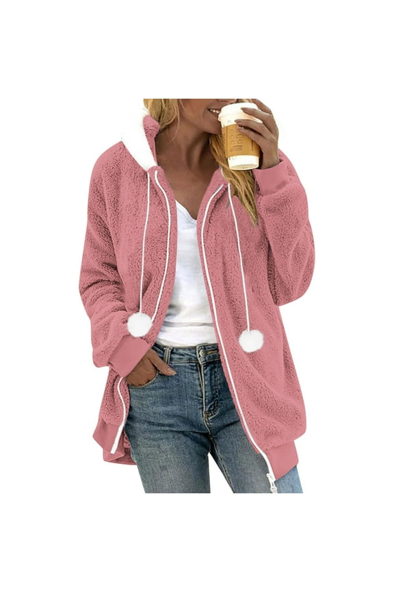Sherpa Jackets For Women Fuzzy Fleece Coat Faux Shearling Cardigan Warm Hooded Zip Up Outwear