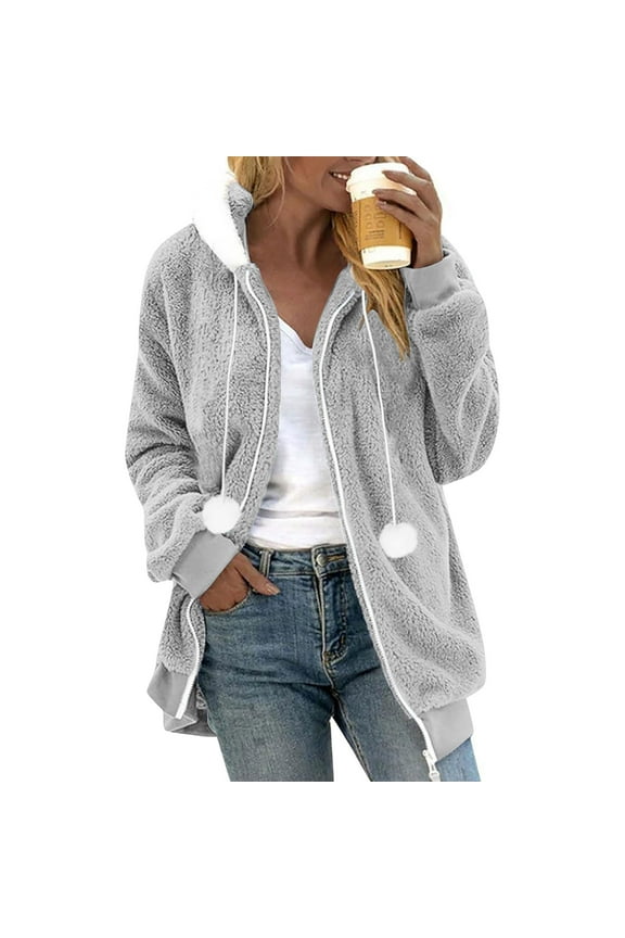 Sherpa Jackets For Women Fuzzy Fleece Coat Faux Shearling Cardigan Warm Hooded Zip Up Outwear