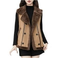 thumbnail image 1 of HTNBO Sherpa Vest Womens Faux Fur Lapel Fuzzy Waistcoat Sleeveless Jackets Fleece Lined Plush Edge Warm Gilet, 1 of 8