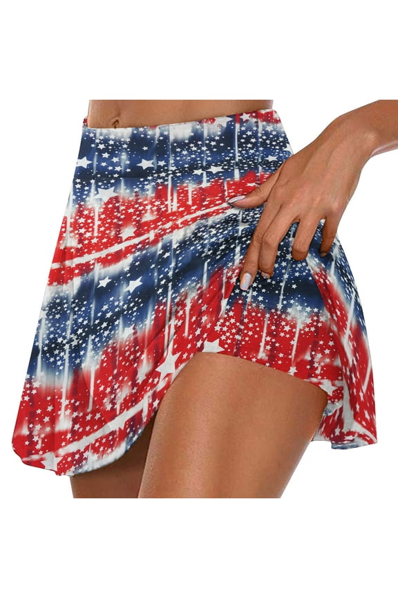 Skorts Skirts for Women Summer Athletic Stretchy Elastic Waist Gradient Tennis Golf Yoga Short