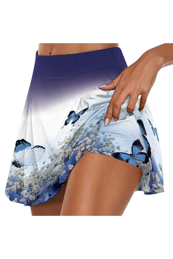 Women's Skorts Skirts for Ladies Workout Stretchy Elastic Waist Gradient Tennis Golf Yoga Short