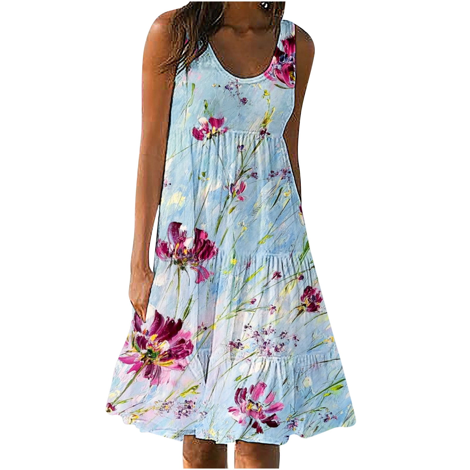 HTNBO Summer Beach Vacation Dress for Women Summer Floral Print Flowy