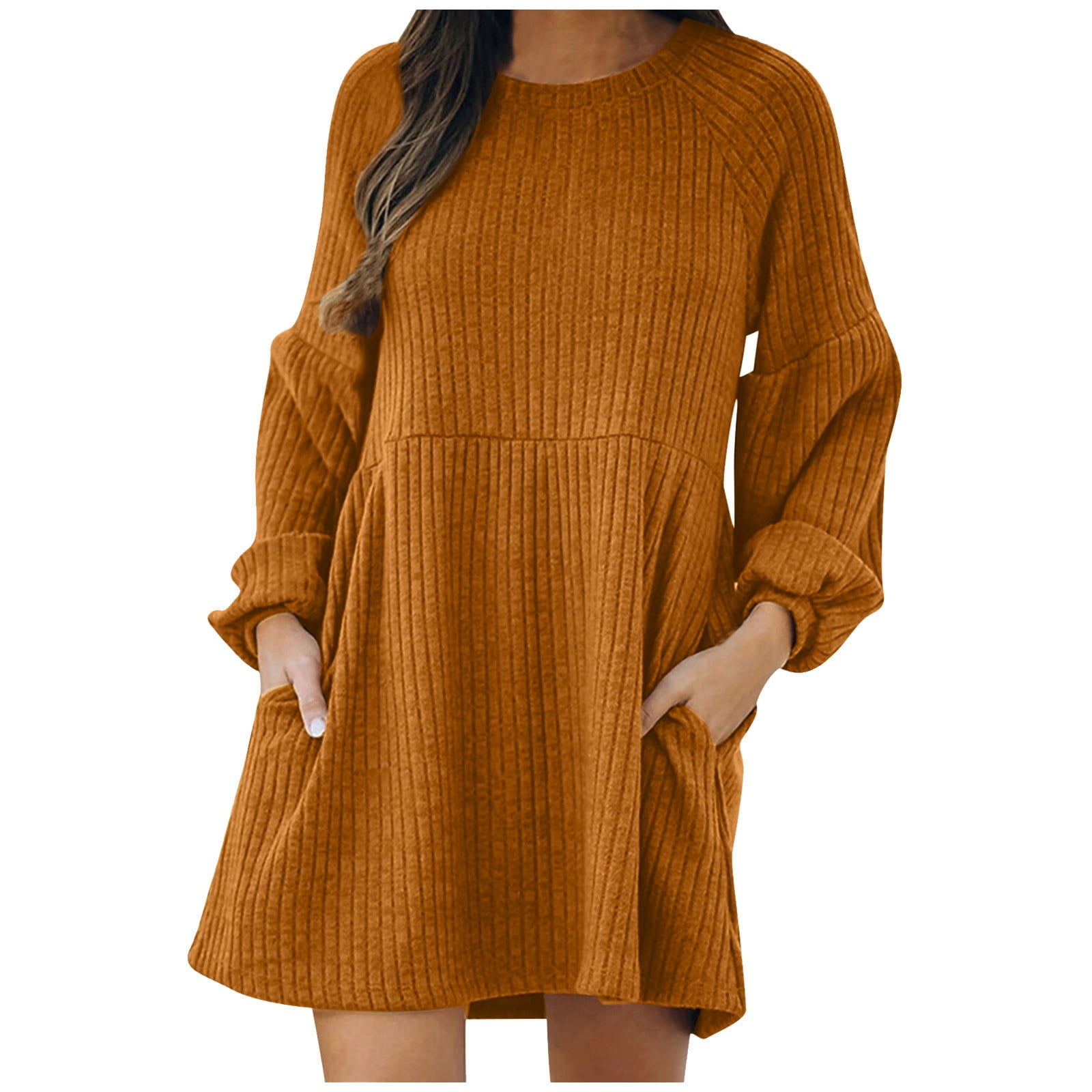HTNBO Sweater Dress for Women 2023 Fall Winter Long Sleeve Knitted Mini