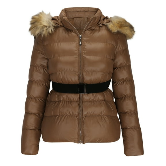 HTNBO Thicken Puffer Coats for Women, Long Quilted Jackets Fur Trim Hood Zip Padded down Coats Snow Parka Winter Outerwear