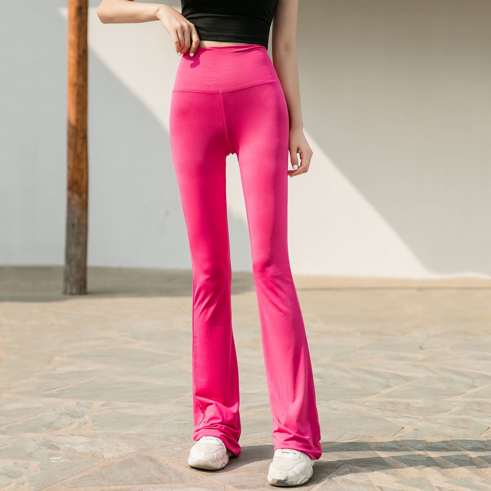 HTNBO Knitted Bell Bottom Pants for Women High Waisted Casual Elastic Waist  Long Flared Trousers